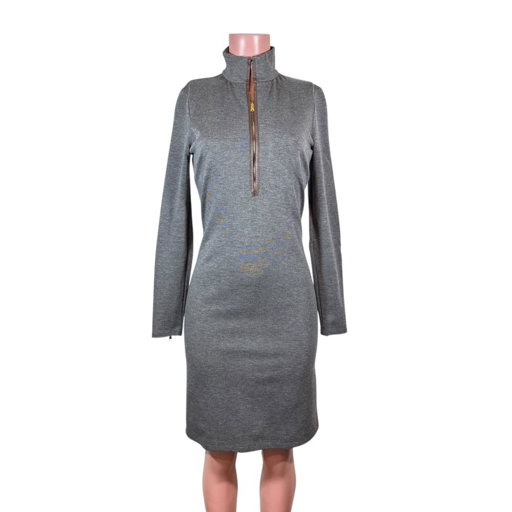 Lauren Ralph Lauren Gray Lamb Leather Elbows 1/2 Zip Dress Sz 2 Equestrian